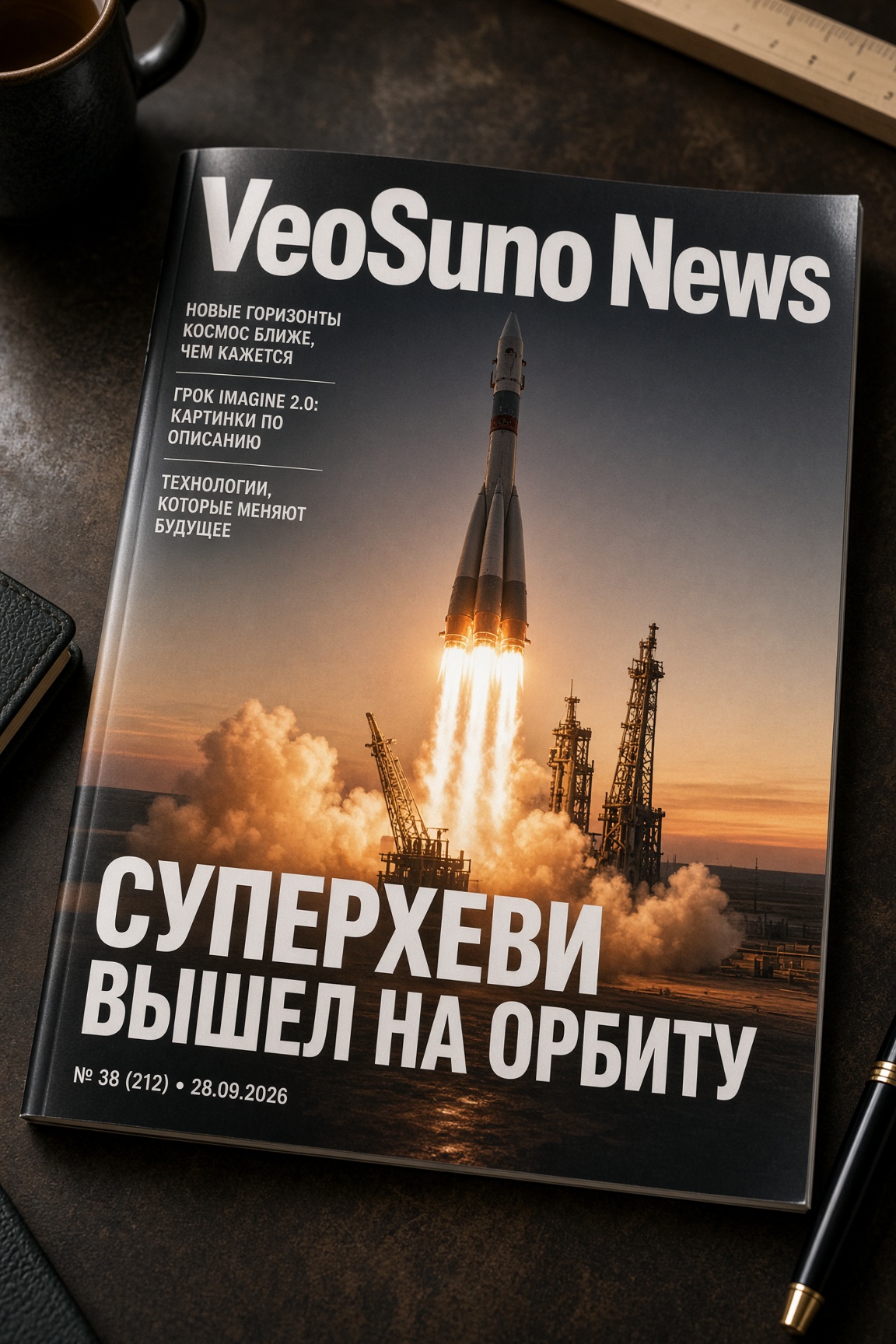 Обложка журнала с плотной текстовой версткой от нейросети Grok Imagine 2.0